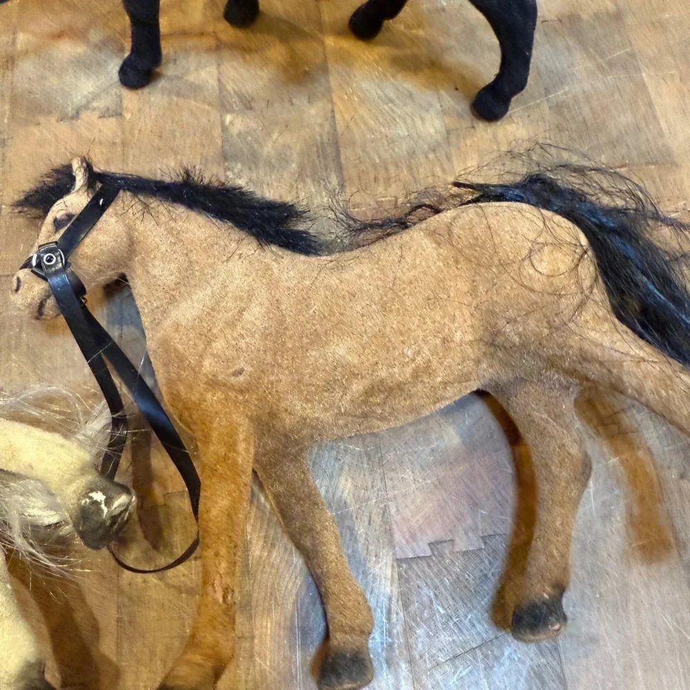 Vintage Flocked Horse Action Figures Set of 4- White, Black, Brown